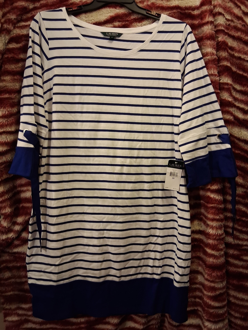 Ralph Lauren White and Blue Striped Midi Dress with Sleeve Ties